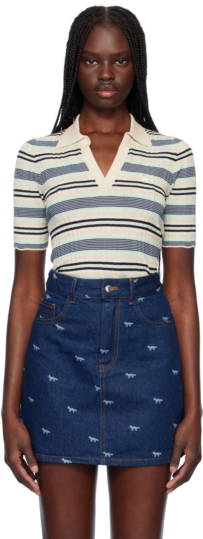 Polo majica MAISON KITSUNÉ Maison Kitsuné Fine Rib Striped Polo Večbarvna | OW00203KT1122