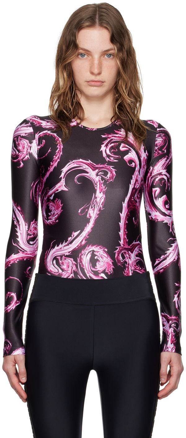 Majica Versace Black & Pink Chromo Couture Bodysuit Lila | E77HAM2A1_EJS360