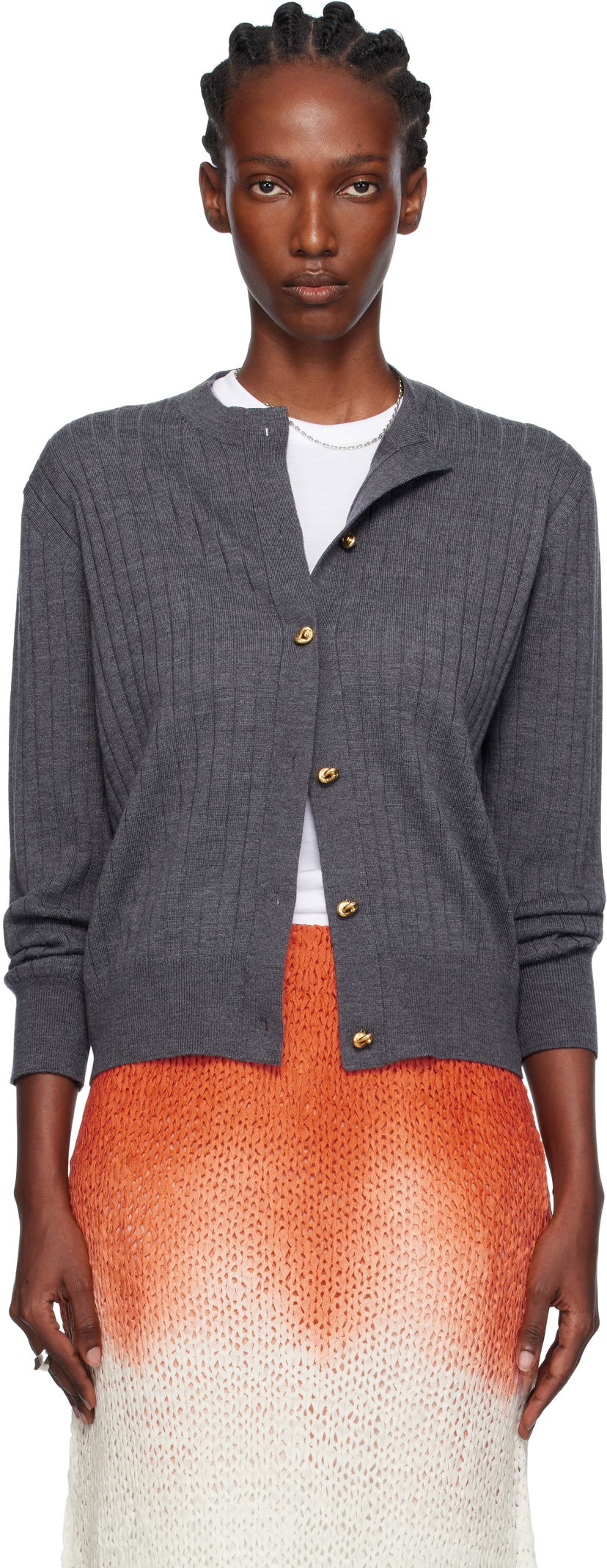 Pleteni pulover Bottega Veneta Bottega Veneta Wool Rib Knit Cardigan Siva | 835337 V5L70