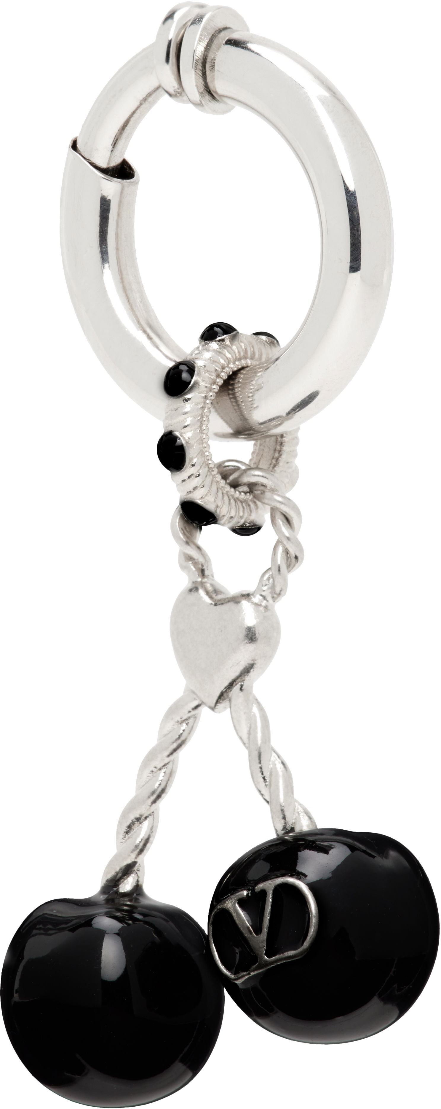 Uhani Valentino Valentino Garavani Chez Valentino Silver-Tone & Black Onyx Cherry Clip-On Single Earring Kovinski | 7Y2J0AK1MJP, 1