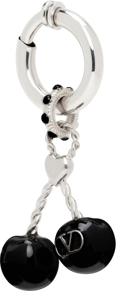 Uhani Valentino Valentino Garavani Chez Valentino Silver-Tone & Black Onyx Cherry Clip-On Single Earring Kovinski | 7Y2J0AK1MJP, 1