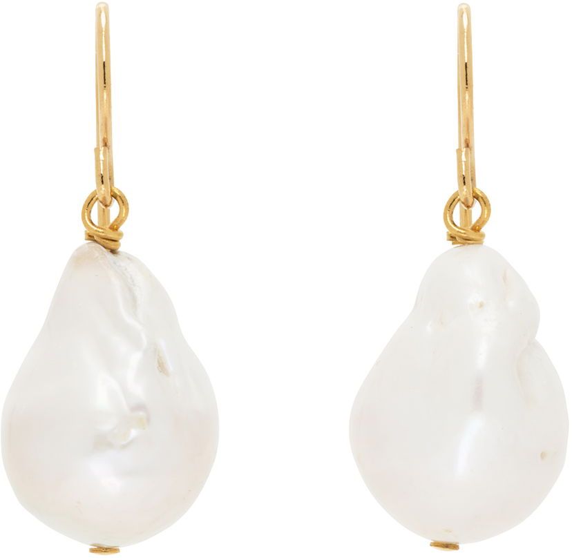 Uhani Jil Sander Pearl Grainy Earrings "Gold & White" Bela | J11VG0027_J12016