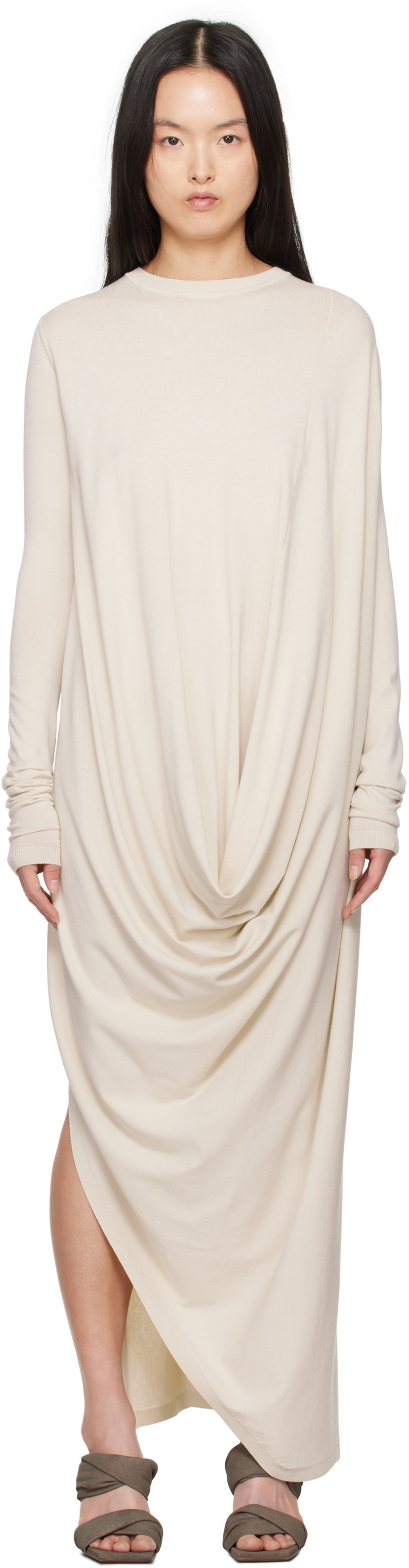 Obleke Rick Owens Rick Owens Hollywood Twisted Midi Dress Bež | RP01E7637 VI