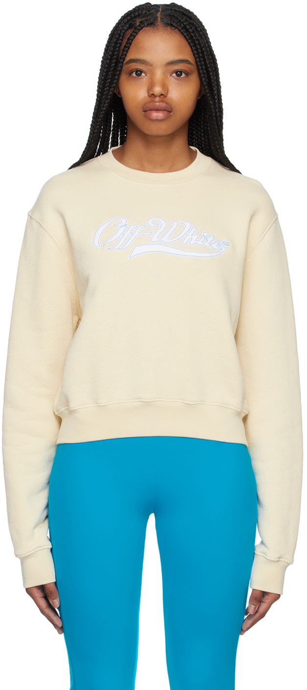 Pulover Off-White Embroidered Logo Sweatshirt Bež | OWBA061S23JER0066145