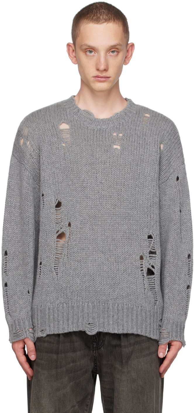 Pleteni pulover R13 R13 Distressed Knit Sweater Siva | R13WY089-Y003B