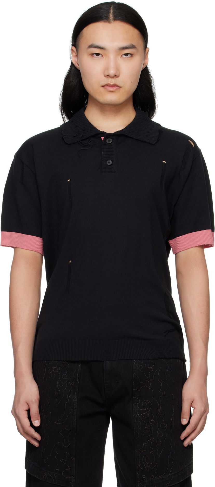 Polo majica Andersson Bell Andersson Bell Damaged Knit Polo Črna | atb1243m