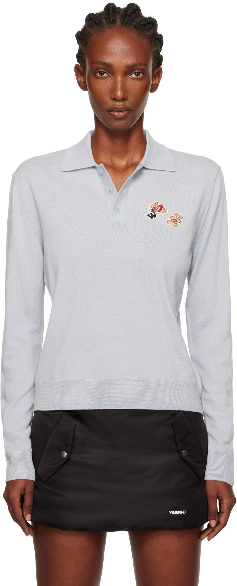 Polo majica We11done We11done Double Patched Knit Polo Modra | WD-KT2-25-679-W-GY