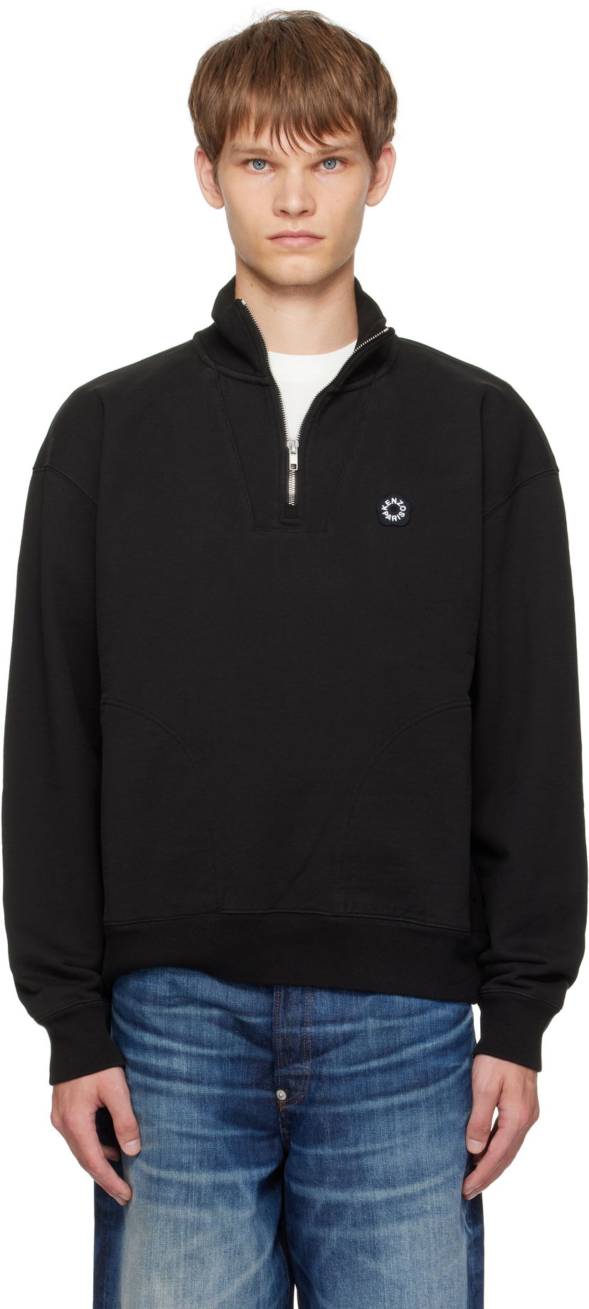 Pulover KENZO Kenzo Paris 'Boke Flower 2.0' Embroidered Quarter-Zip Sweatshirt Črna | FF55SW2414MC