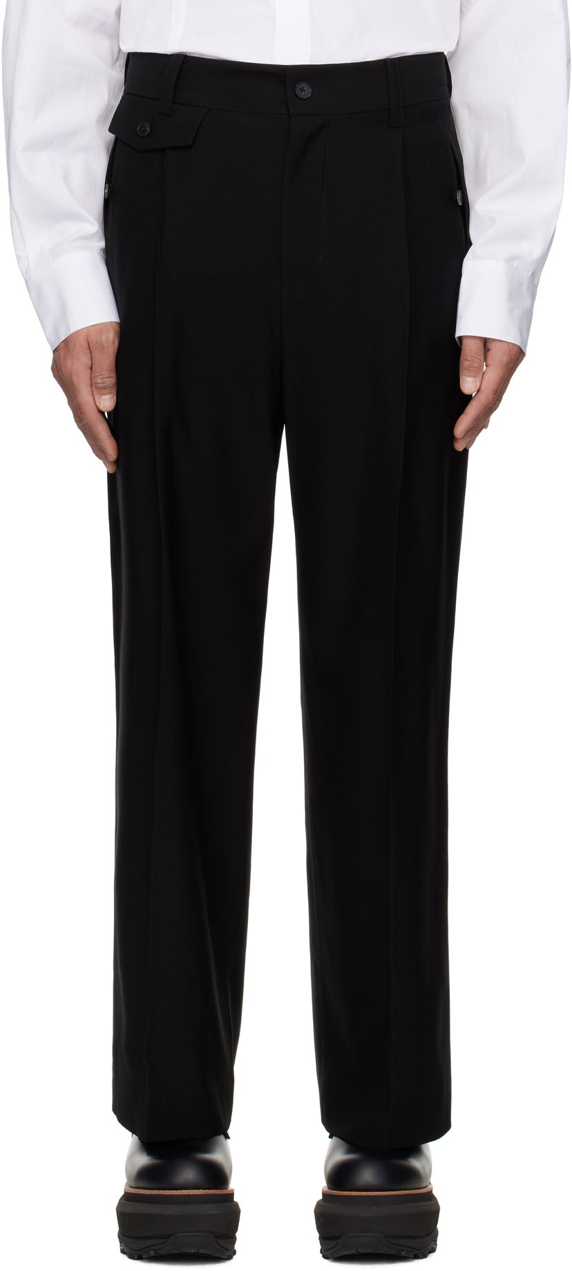 Hlače Feng Chen Wang Feng Chen Wang Slashed Wide Leg Trousers Črna | FUS19TR27B