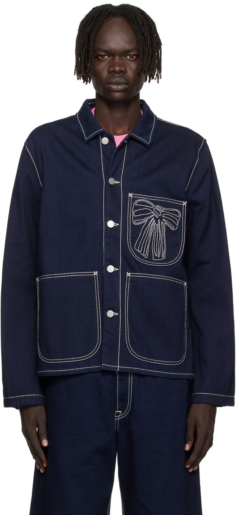 Jakna Acne Studios Acne Studios Embroidered Denim Jacket Mornarica | C90204-