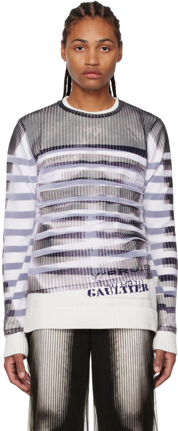 Pleteni pulover Y/PROJECT Striped Knit Sweater Bela | YPJPGMPULL1-S23