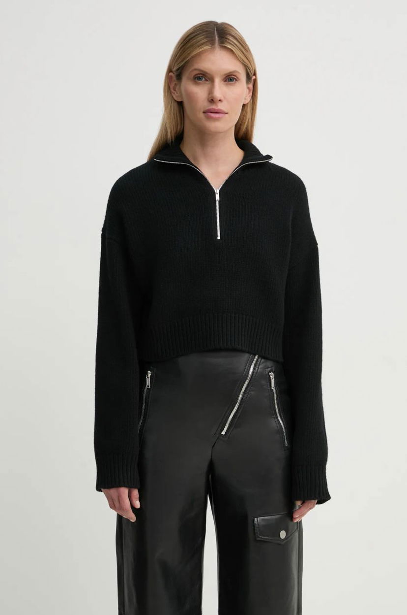 Pleteni pulover Nanushka SONORE Half-Zip Cropped Sweater Črna | NW24FWSW42500
