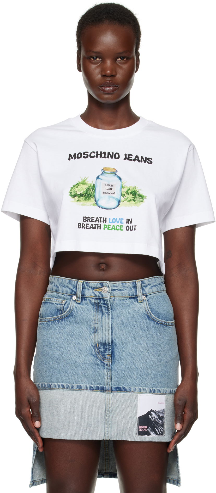 Krila Moschino Moschino Jeans Cotton Jersey Cropped T-Shirt Modra | 251K10706