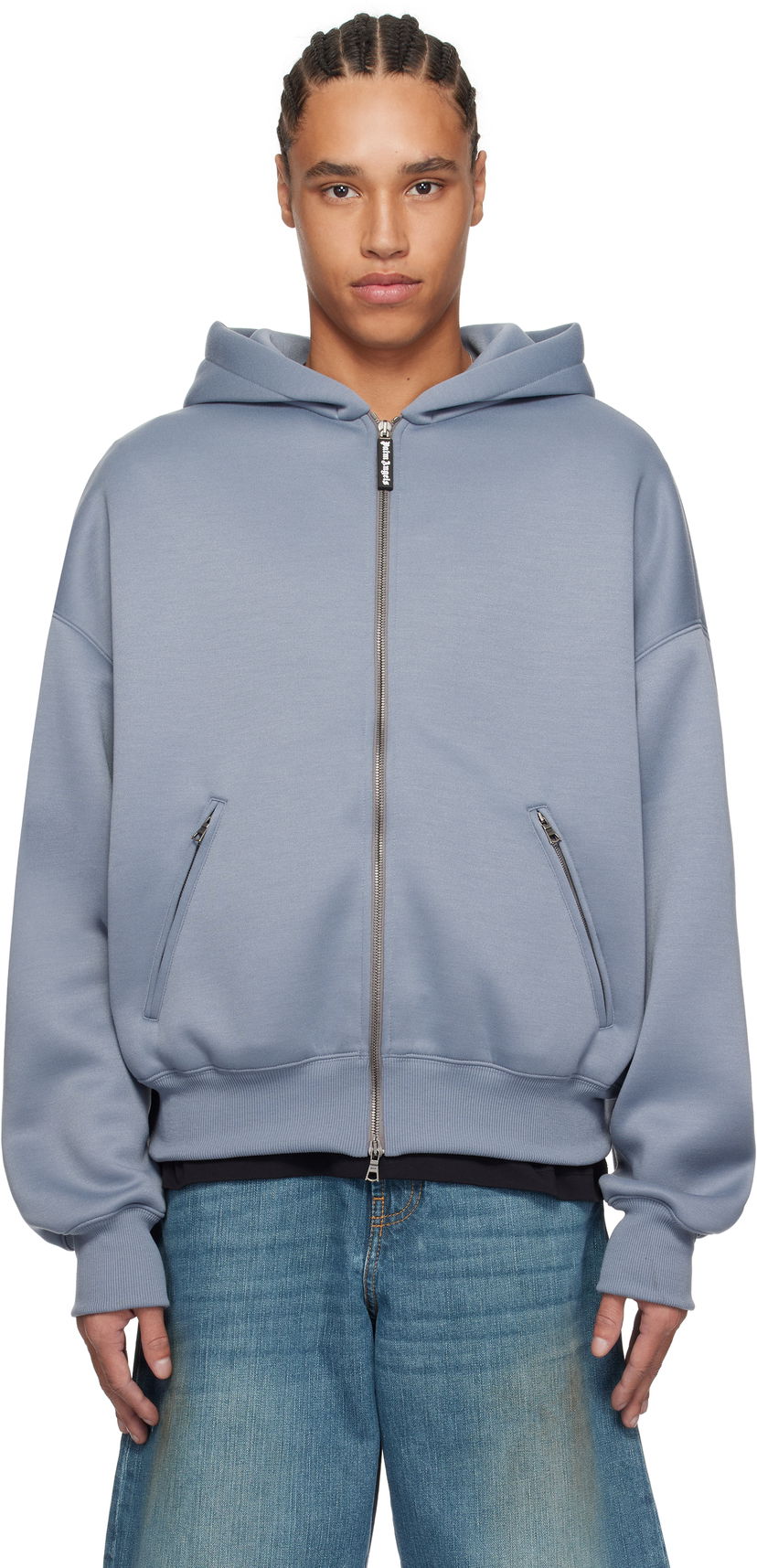 Pulover Palm Angels Palm Angels Neoprene Zip-Up Hoodie Modra | PMEA292S25FAB0010909