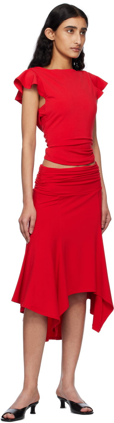 Krop-top GUIZIO Guizio Soffiano Flutter Sleeve Top Rdeča | S25143K012, 3