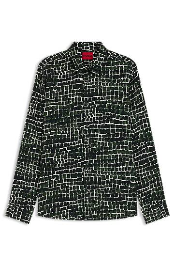 Srajce BOSS Relaxed-Fit Abstract-Print Poplin Shirt Zelena | 50545358