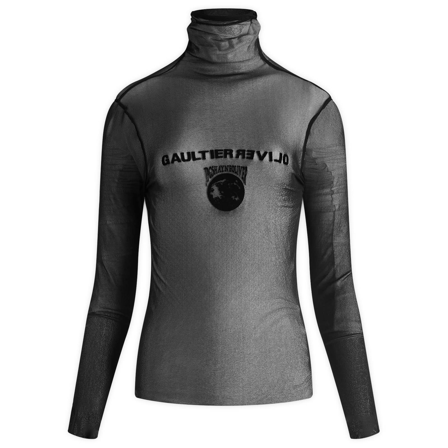 Pulover Jean Paul Gaultier Mesh Turtle Neck Flocked Earth Črna | 24-27-U-TO187I-T001-0000, 1