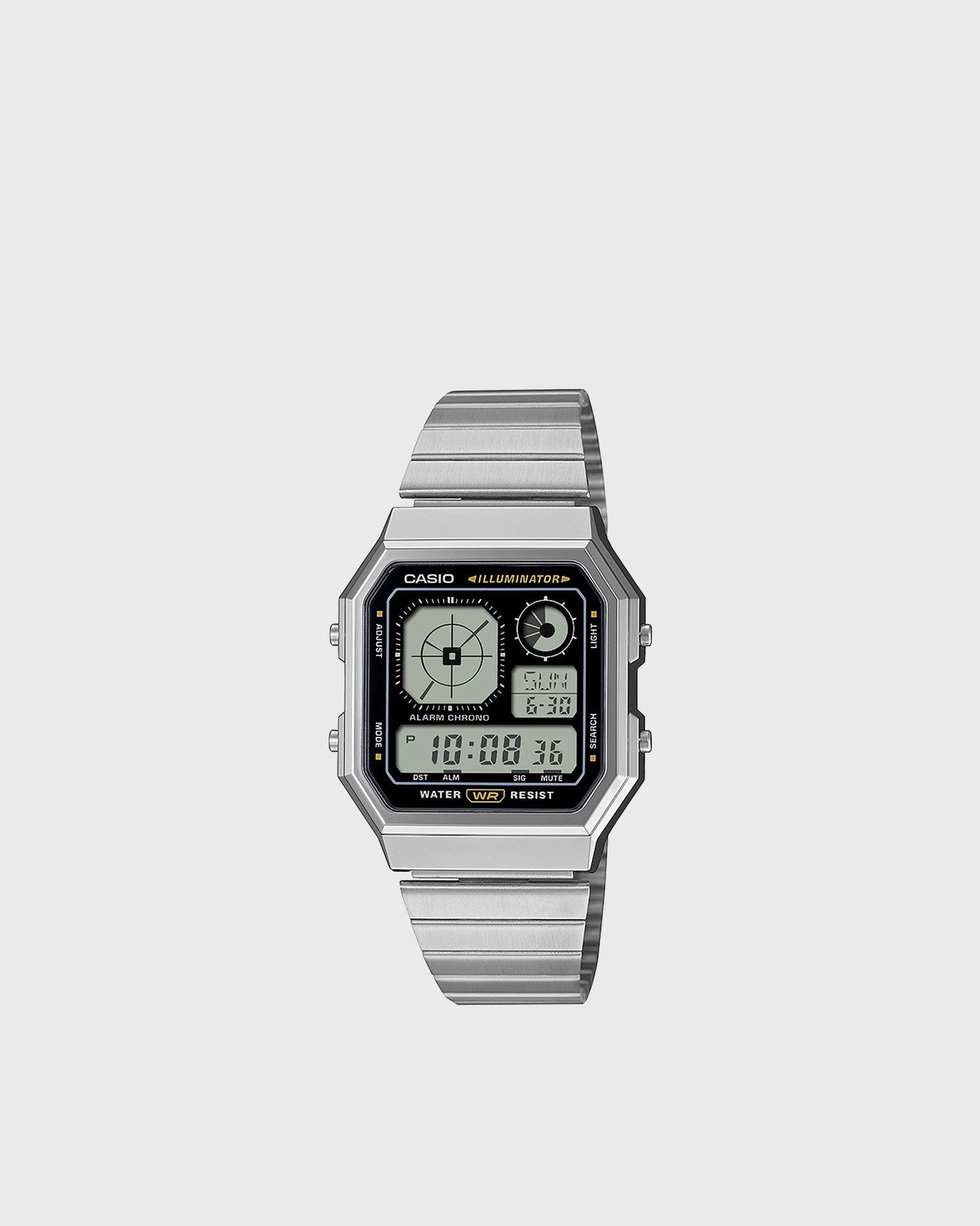 Ure CASIO Illuminator Digital Alarm Chronograph Water Resistant Watch Kovinski | A130WE-1AEF, 0
