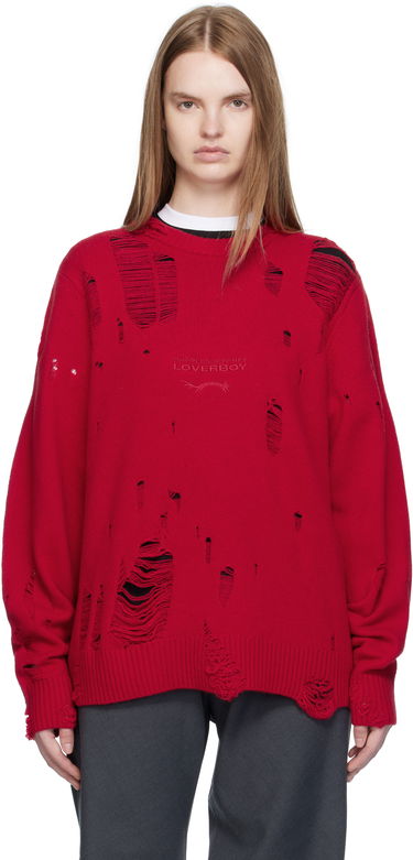 Pleteni pulover Charles Jeffrey Loverboy Charles Jeffrey LOVERBOY Distressed Logo Sweater Rdeča | 52090102, 0