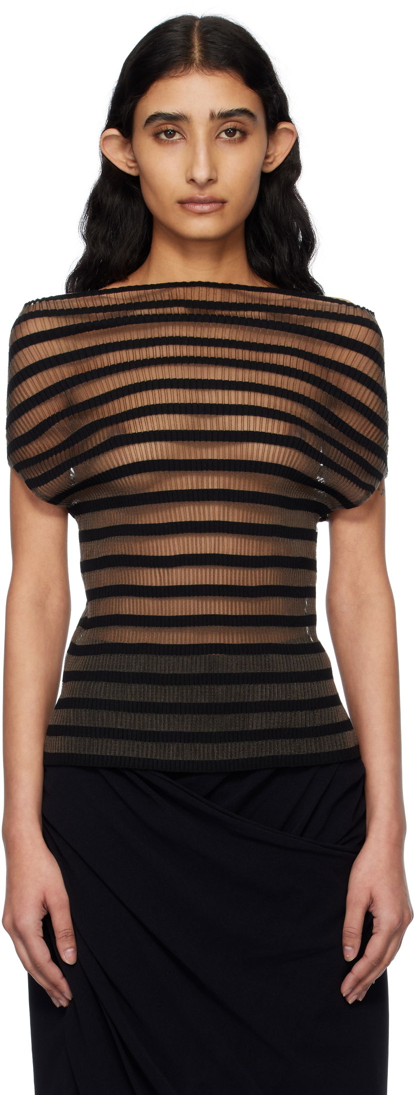 Majica Jean Paul Gaultier Jean Paul Gaultier 'The Marinière' Striped Sheer Top Črna | 25/34-F-TO273-M088-00