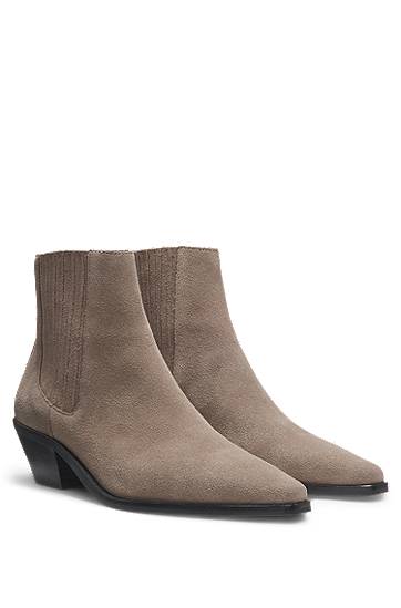 Plašči BOSS Suede Ankle Boots with Cuban Heel Siva | 50548781