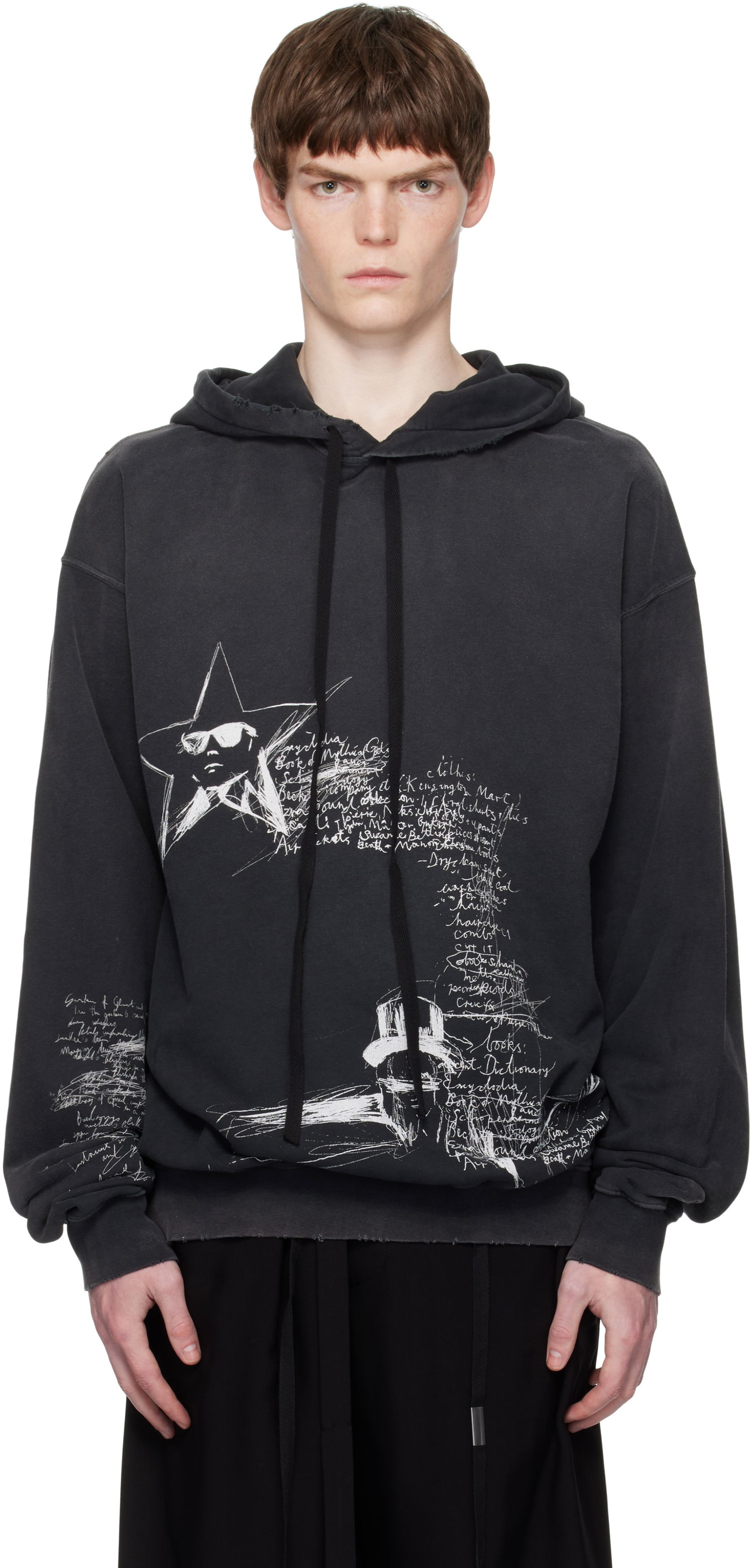 Pulover Ann Demeulemeester Ann Demeulemeester Olly Sketchbook High-Comfort Hoodie Črna | B0012870-FA639-098, 0