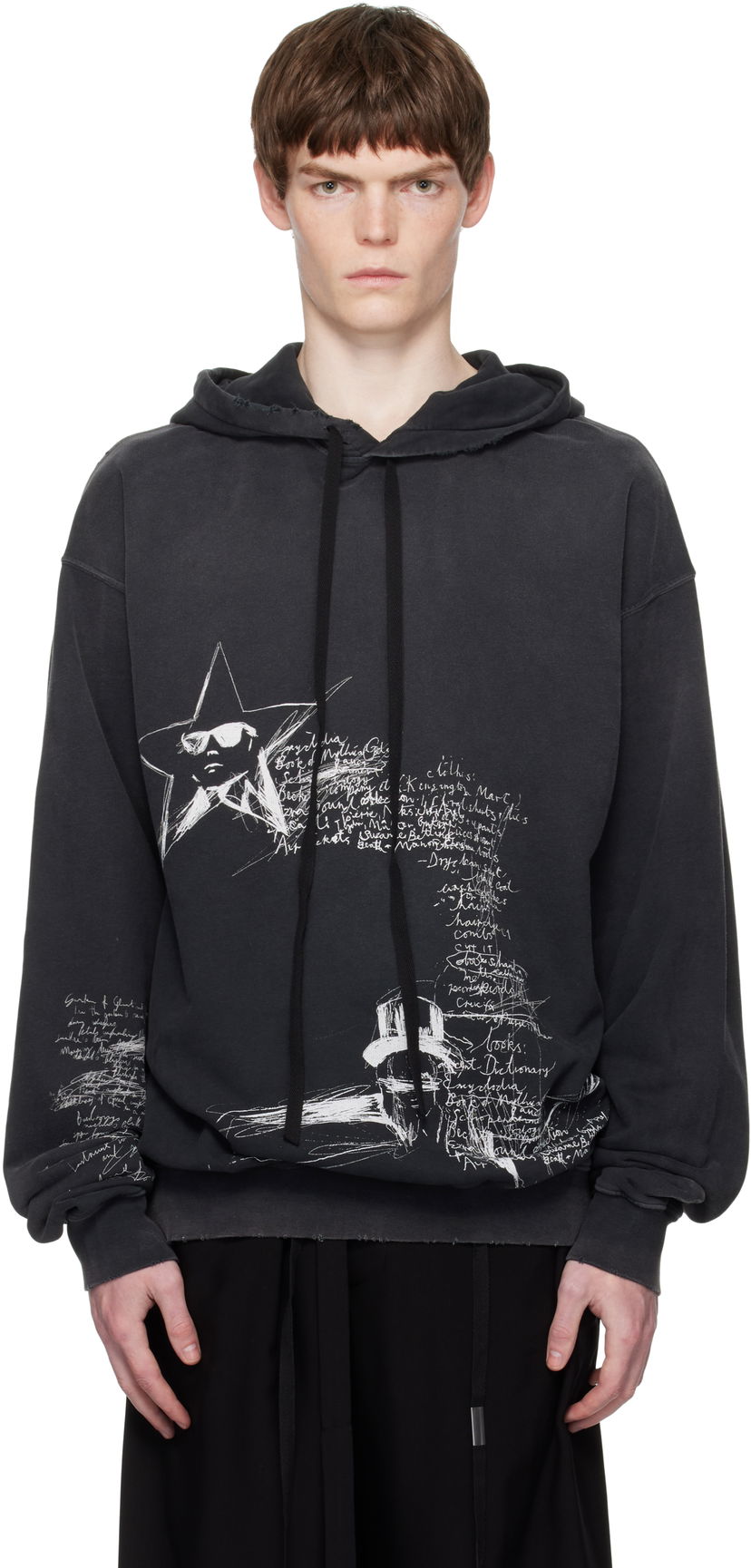 Pulover Ann Demeulemeester Ann Demeulemeester Olly Sketchbook High-Comfort Hoodie Črna | B0012870-FA639-098