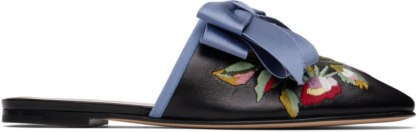 Nega čevljev Valentino Valentino Garavani Beauregard Slip-On Loafers with Floral Embroidery and Bow Detail Črna | 6W2S0LJ4RHP
