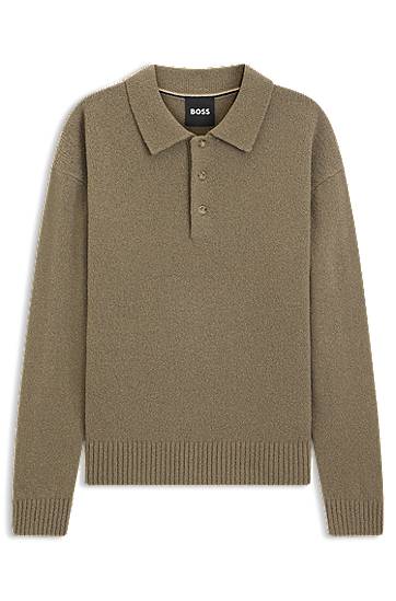 Pleteni pulover BOSS Brushed virgin-wool polo sweater Rjava | 50549990
