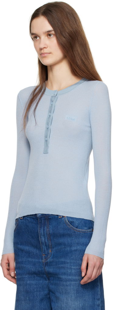 Bodi CHLOÉ Chloe Long Sleeve Henley Top Modra | CH24WMP51667, 3