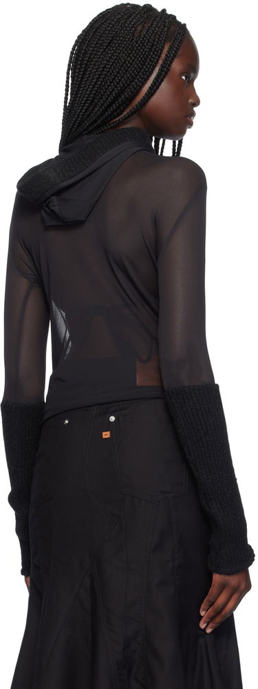 Pleteni pulover Miaou Miaou Mari Sheer Mesh Hoodie Črna | 8105PM2BLK, 2