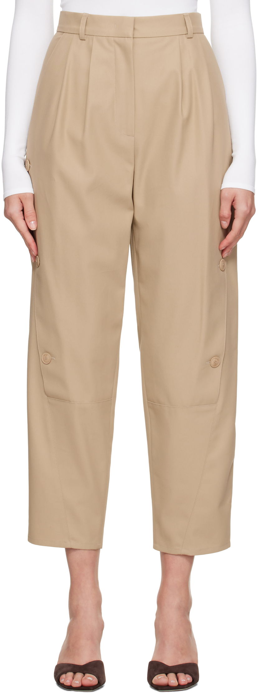 Hlače Max Mara Max Mara Duomo Pleated Cropped Trousers Bež | 2521136091600