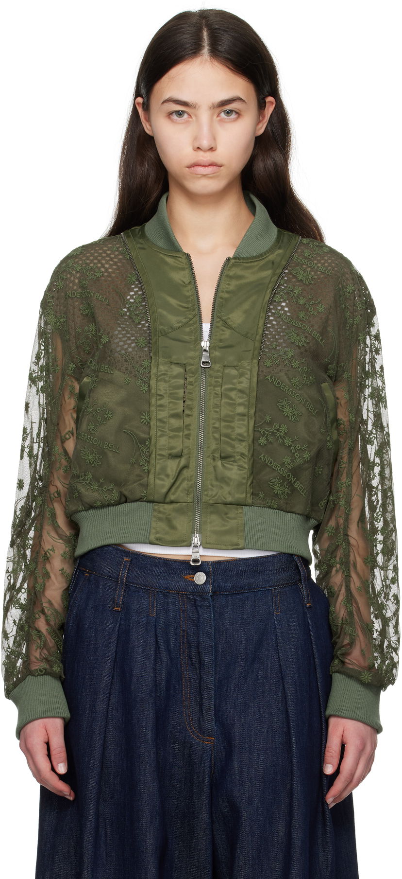 Bomber jakna Andersson Bell Andersson Bell Layered Logo Lace Short Bomber Jacket Zelena | awa703w