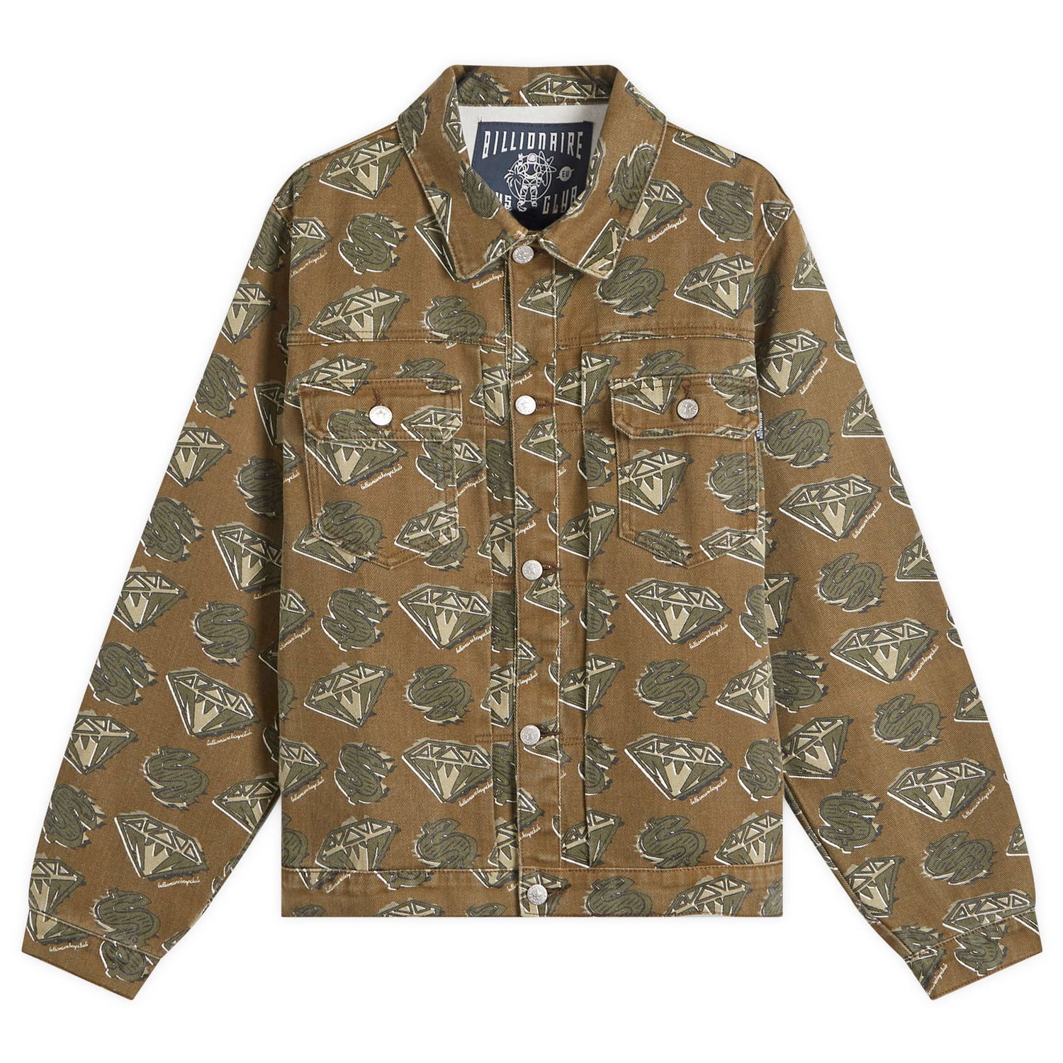 Jakna BILLIONAIRE BOYS CLUB Billionaire Boys Club Diamonds & Dollars AOP Denim Jacket, Size Medium Rjava | B24304-GRN, 0
