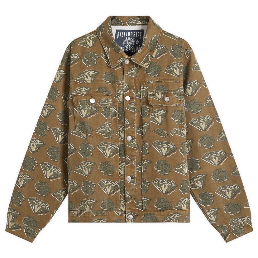 Jakna BILLIONAIRE BOYS CLUB Billionaire Boys Club Diamonds & Dollars AOP Denim Jacket, Size Medium Rjava | B24304-GRN