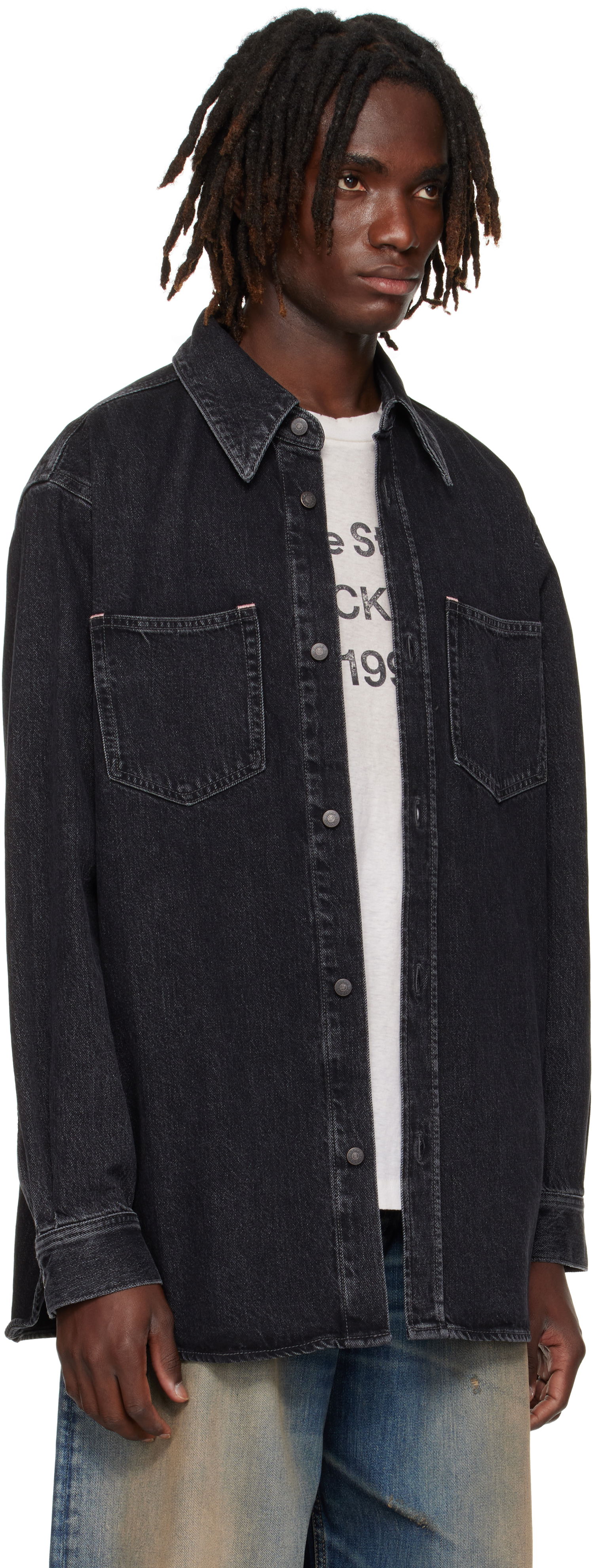 Srajce Acne Studios Button-Up Denim Shirt Črna | CB0082-, 1