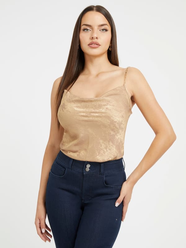 Majica brez rokavov GUESS Metallic Effect Top Bež | W3BH61WFQA0, 0