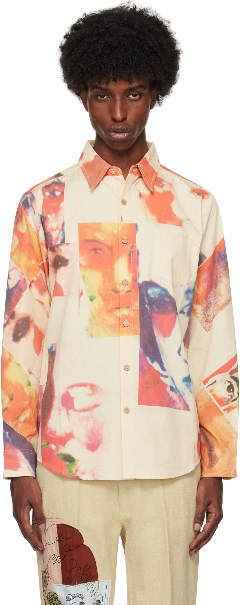 Srajce KidSuper Collage Faces Button Up Shirt Bež | AW24-LTP-04