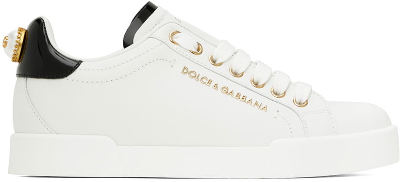 Superge in čevlji Dolce & Gabbana White & Gold Portofino Sneakers Bela | CK1602 AH506