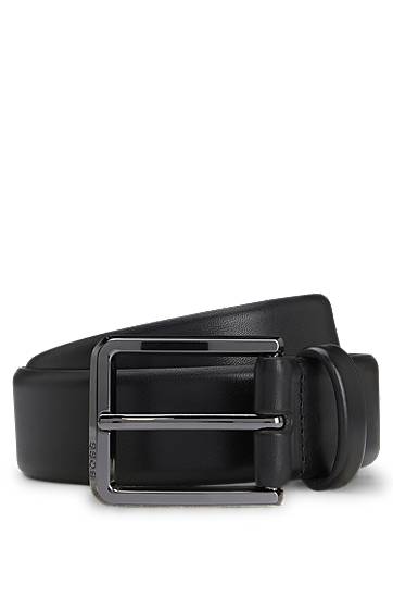 Pasovi BOSS Italian-leather belt with polished gunmetal buckle Črna | 50537174
