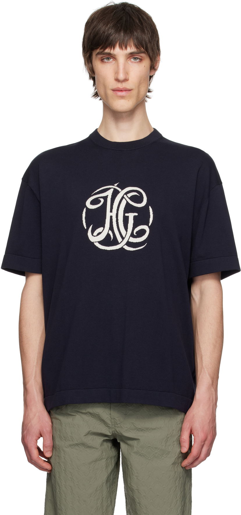 Majica Givenchy Givenchy Knit Jacquard 'HG' T-Shirt Mornarica | BM71MZ4YM5401