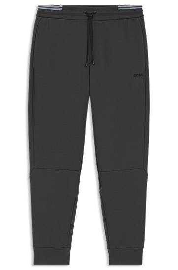 Trenirka BOSS Cotton-Blend Tracksuit Bottoms with Striped Trims Črna | 50543070