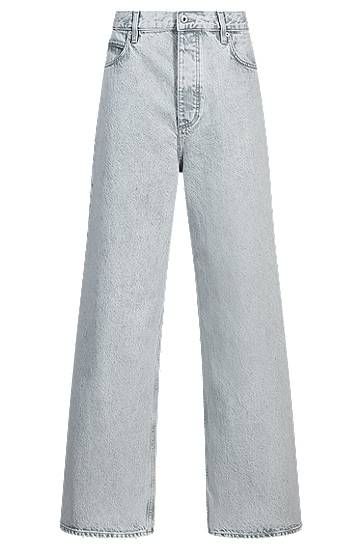 Kavbojke BOSS Stonewashed Wide-Leg Jeans Siva | 50534525