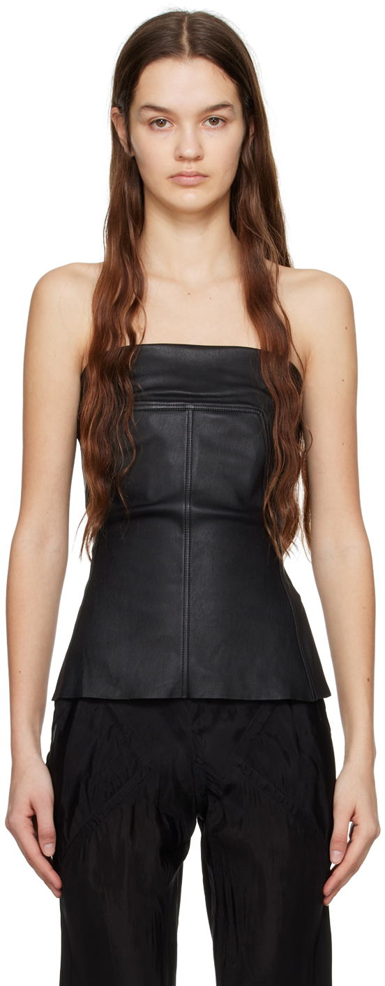 Majica brez rokavov Rick Owens Rick Owens Leather Bustier Camisole Črna | RP01C5127 LS