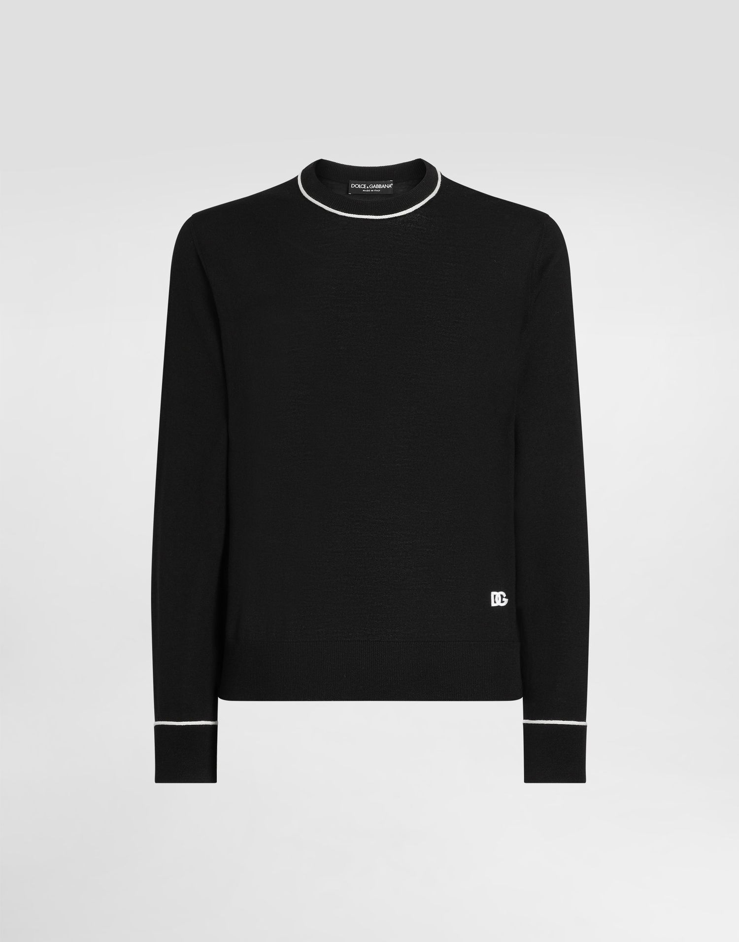 Pleteni pulover Dolce & Gabbana Dolce & Gabbana Wool Pullover with Contrasting Trim Črna | GXX02ZJDVBSN0000, 0