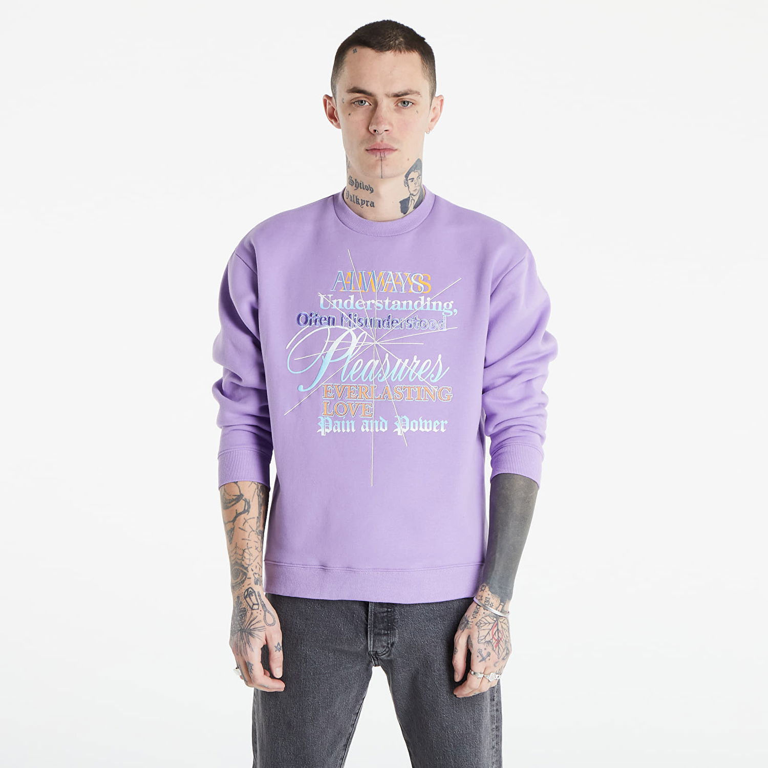 Pulover Pleasures Faith Crewneck Sweatshirt Lila | P21W027 Purple, 1