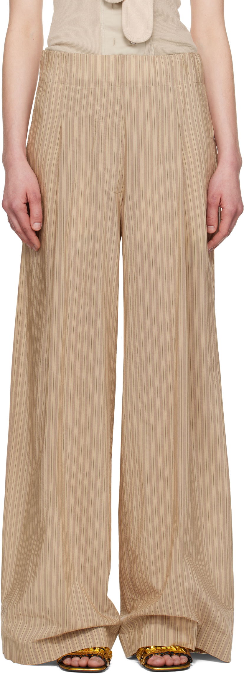 Hlače Dries Van Noten Dries Van Noten Striped Wide-Leg Trousers Bež | 251-010909-1524
