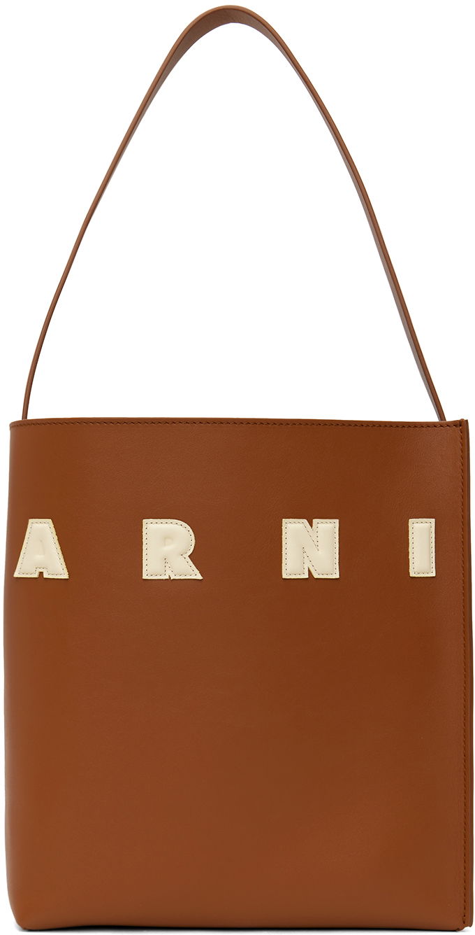 Tote bag Marni Small Leather Museo Patches Tote Rjava | SHMP0111U0 P6483