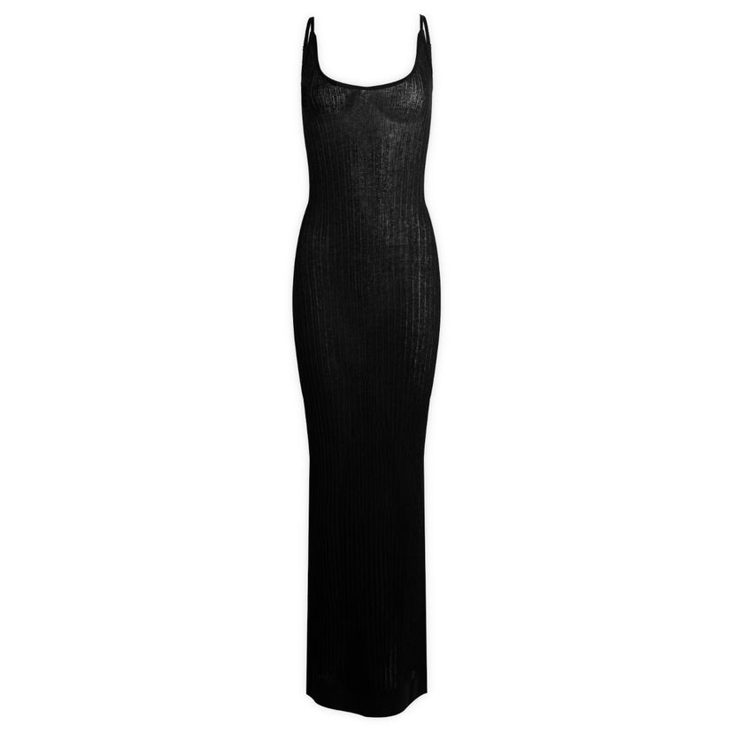 Obleke SKIMS SKIMS Sheer Knit Midi Dress, Size Large Črna | DS-DRS-8175W-ONX