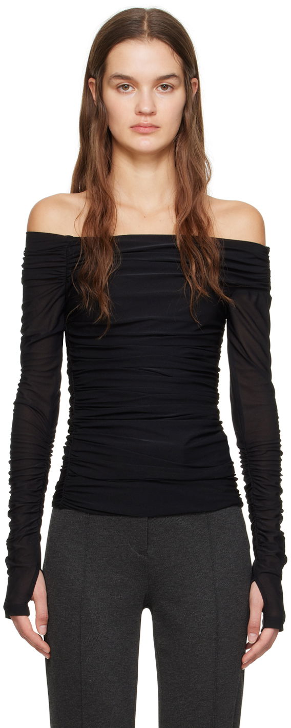 Majica brez rokavov Helmut Lang Ruched Long Sleeve T-Shirt Črna | N10HW510